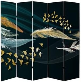 Resim Tüy ve Kuşlar Temalı Özel Tasarım Paravan Room Divider Oda Bölücü PRVN-1310-1, 220 x 180 