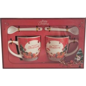 Resim Kutulu Noel Babalı Kupa Çiftli Kaşıklı Set Diğer 