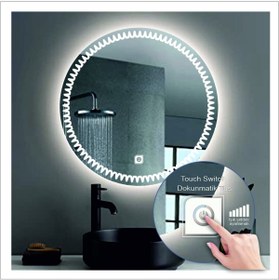 Resim GLOBAL LED MIRROR 90 Cm Beyaz Ledli Tasarım Kumlamalı Dokunmatik Tuşlu Banyo Aynası Makyaj Aynası Işıklı Ayna 