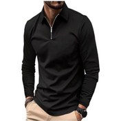 Resim Erkek Gömlek Moda Uzun Kollu Düz Renk Erkek Üst Yaka Tasarım Günlük Giyim İçin Yumuşak Nefes Pamuk Karışımı Kazak Siyah 
