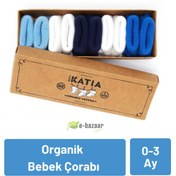 Resim Katia & Bony Renkli Yenidoğan Organik Beyaz / Mavi 0-3 Ay 5 li Bebek Çorap 