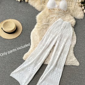 Resim Kesik Detaylı ve İpli Bel Bandı ile Kadınlar için Seksi Plaj Tatil Pantolonu, Moda Tasarım - Sadece Pantolon 