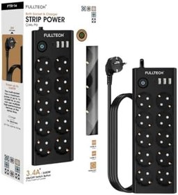 Resim Termal Akım Korumalı, 10'lu Priz Soketi, Isıya Dayanıklı Yapı, 10x Priz, 3x Usb, 1x Type-C Girişi, Çocuk Korumalı Çoğaltıcı, 2 Metre Uzatma Kablosu (16A/3680W) 
