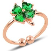 Resim Gümüş Zümrüt Renk Taşlı Ayarlamalı Yonca Modeli Yüzük Sgtl10107Ys 