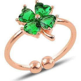 Resim Gümüş Zümrüt Renk Taşlı Ayarlamalı Yonca Modeli Yüzük Sgtl10107Ys 