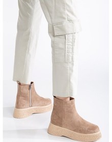 Resim Kadın Bot Vizon Kalın Taban Süet Bağsız Yüzüdüz-3605 Vizon 