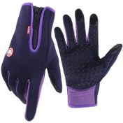 Resim Erkekler Ve Kadınlar İçin Dokunmatik Ekranlı Kış Bisiklet Eldivenleri, Sıcak, Rüzgar Geçirmez, Mor/s Eldivenler 