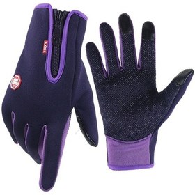 Resim Erkekler Ve Kadınlar İçin Dokunmatik Ekranlı Kış Bisiklet Eldivenleri, Sıcak, Rüzgar Geçirmez, Mor/s Eldivenler 