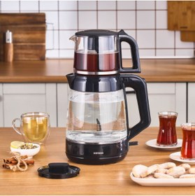Resim Karaca Kettle ve Çay Makinesi Cam Gövde, Susuz Çalışma Emniyeti 2,2LT + 0,9 LT Yüksek Hacim 