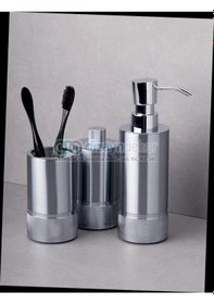 Resim Krom Mat Krom Sıvı Sabunluk Diş Fırçalık Pamukluk Seti 