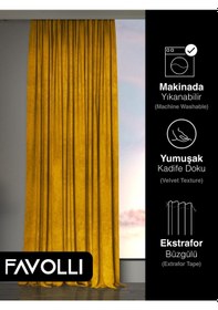 Resim Kadife Dokulu Safran Rengi Ada Fon Perde Ekstrafor Büzgülü Dream Series Safran 