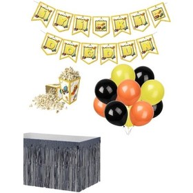 Resim İnşaat Tema 20 Adet Balon Banner Mısır Kutu Masa Etekli Tamaml 