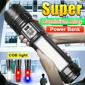 Resim Anyice Yüksek Güçlü LED El Feneri, 5400mAh Şarj Edilebilir Pil, Yakınlaştırılabilir, Çok Modlu (COB/LED/SOS), USB Şarj, Süper Alüminyum Alaşımlı Gövdeli Dış Mekan Aydınlatması, Acil Durum El Feneri|Sağlam El Feneri Tasarımı|Yüksek Güçlü Aydınlatma, Şarj Edilebilir El Feneri 