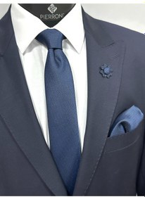 Resim Pierroni Lacivert Kravat Mendill Yaka Çiçeği Kombin Set Lacivert 