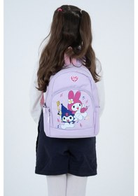 Resim Açık Mor My Melody & Kuromi Figürlü Kız Çocuk Anaokulu Sırt Çantası Müzik Temalı Kreş Çantası Lila 