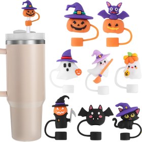 Resim 8 Parça Halloween Pipet Kapağı, 30&40oz Tumbler için Silikon Pipet Kapakları, Çeşitli Şekillerde Sevimli Halloween Pipet Kapakları, Yeniden Kullanılabilir 