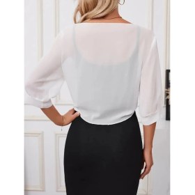 Resim Çamaşır Kenti Kadın Truvakar Kol Önden Bağlamalı Kısa Şifon Bolero Ceket 