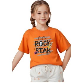 Resim Panios Kids Little Rock Baskılı Kız Çocuk Kısa Kollu T-shirt Turuncu 