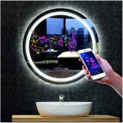 Resim Dnr-Mirror60 Cm Bluetoothlu Buğu Yapmayan Dokunmatik Tuşlu Kumlamalı Beyaz Ledli Yuvarlak Banyo Aynası 