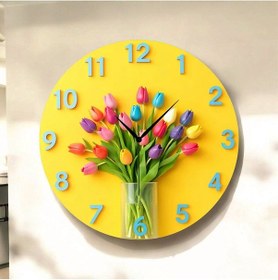 Resim Çiçek Renkli Baskı Desenli Sayılı Hediyelik Ahşap Sessiz Tablo Duvar Saati 25 Renkli 
