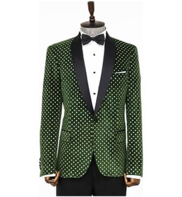 Resim Wessi Nokta Desenli Slim Fit Koyu Yeşil Erkek Smokin Ceket Koyu Yeşil 