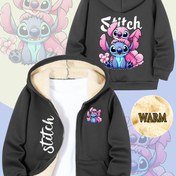 Resim Erkek ve Kız Çocukları için Kalın Kapüşonlu Ceket, 1 Adet Set, Disney Sevimli "Dikiş" Deseni, Çift Taraflı Baskı, Moda Fermuarlı Kapüşonlu Ceket, Sonbahar ve Kış Çocuk Giyimleri, Gençler, Erkekler ve Kızlar için Mükemmel Hediye 