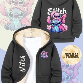 Resim Erkek ve Kız Çocukları için Kalın Kapüşonlu Ceket, 1 Adet Set, Disney Sevimli "Dikiş" Deseni, Çift Taraflı Baskı, Moda Fermuarlı Kapüşonlu Ceket, Sonbahar ve Kış Çocuk Giyimleri, Gençler, Erkekler ve Kızlar için Mükemmel Hediye 
