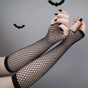 Resim Vintage Monochrome Fishnet Kolluk Uzatılmış Elastik Parmaksız Kolluk Parti Dekoratif Kol Kollukları 