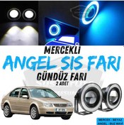 Resim Vw Bora 1998-2006 Uyumlu Üniversal Mercekli Angel Sis Farı Metal Su Geçirmez 76 Mm Buz Mavi Halkalı Gündüz Farı Angel Eyes 2 Adet 