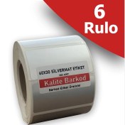 Resim Kalite Barkod 60X30 Silvermat Etiket| 6 Rulo Metalize Demirbaş Etiketi 