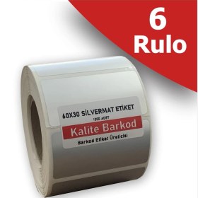Resim Kalite Barkod 60X30 Silvermat Etiket| 6 Rulo Metalize Demirbaş Etiketi 