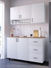 Resim Reve Mini Mutfak Dolabı Alt Üst Modül 150 CM Çekmeceli Tezgah Dahil Beyaz 