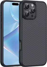 Resim Xemu İphone 16 Pro Max Uyumlu Magsafe Şarj Özellikli Karbon Fiber Tasarımlı Elnin Siyah 