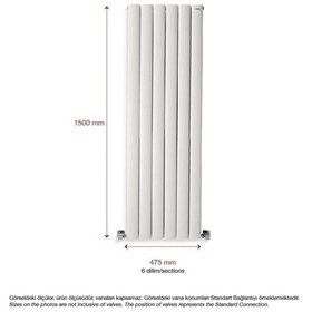 Resim 1500 x 475mm Lilac Yüksek Isı Kapasiteli Dekoratif Dikey Beyaz Alüminyum Radyatör 