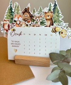 Resim 2026 Orman Dostları Masa Takvimi Sevimli Hayvanlar Temalı Ahşap Standlı Dekoratif Takvim 