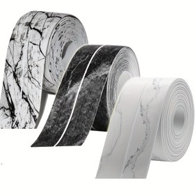 Resim 1 Rulo PVC Kendinden Yapışkanlı Su Geçirmez Mühürleme Bandı - Mermer Desenli Kenar Koruyucu, 3.81cm x 5.0 metre Dekoratif Banyo Duvar & Lavabo Koruyucu için Duş, Küvet, Tuvalet - Siyah & Beyaz, Yapıştır ve Çıkarma Tasarım, Küvet Conta Bandı, Şık Desen Bandı, Kolay Uygulama Bandı, DIY Projeleri 