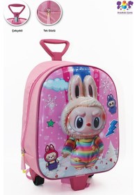 Resim Bulut Labubu Çekçekli Anaokulu Çantası - Çocuk Çanta - Kreş Çantası - Labubu Çanta Pembe 