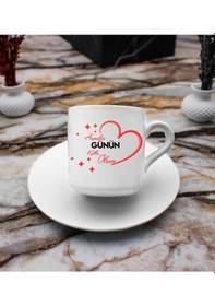 Resim Anneler Gününe Özel Baskılı 2'li Türk Kahve Fincanı & Metal Mum Hediye Seti Anneye Hediye T4 