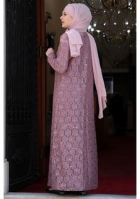 Resim Amine Hüma Papatya Tesettür Abiye Elbise Pudra 