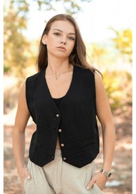 Resim Verdeblanco Düğme Detaylı Müslin Yelek Siyah 