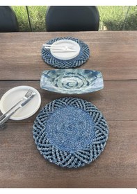 Resim 2'li Set Hasır Görünümlü Amerikan Servis-leke Tutmaz Mavi 33 Cm Mavi 