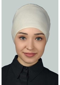 Resim Altobeh Kadın Pratik Dikişsiz Bağcıklı Kaymayan Tesettür Penye Bone - Krem 