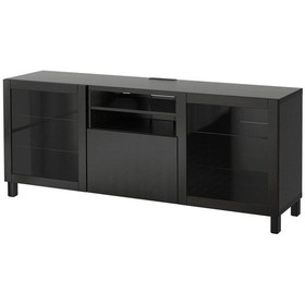 Resim Tv Sehpası, Siyah-kahverengi-şeffaf Cam, 180x40x74 Cm, Lappvıken/sındvık, Fren Raylı Siyah 