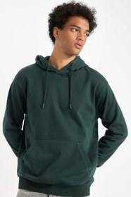 Resim DeFacto Regular Fit Kapüşonlu Kanguru Cepli İçi Yumuşak Tüylü Basic Düz Sweatshirt 