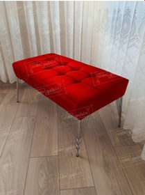 Resim Modern Dilim Puf Ayakucu Puf Gold Metal Ayak 90 45 Kırmızı 