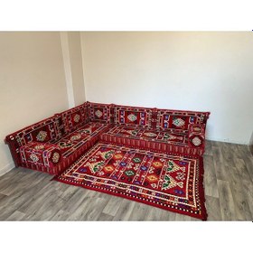 Resim Coton Şark Köşesi Minderi Belkıs Desenli Kilim Takımı Kırmızı 