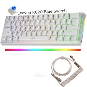 Resim Leaven K620 Hot-Swap Mavi Switch Mekanik Klavye- Beyaz Coiled Kablo 