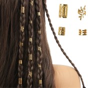 Resim Kadınlar & Kızlar için 40 Adet Altın Saç Halkası Seti - Çok Yönlü Dreadlocks Boncuklar & Klipsler, Alaşımdan Yapılmış, Örgüler & Loc Stilleri için İdeal, Dört Mevsim Giyilebilir, Saç Aksesuarları 