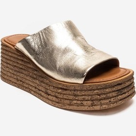 Resim Luvishoes Marc Altın Hakiki Deri Dolgu Topuklu Kadın Terlik 