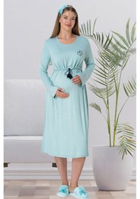 Resim Mecit Pijama Mecit 5539 Turkuaz Emzirme Bölmeli Lohusa Gecelik 